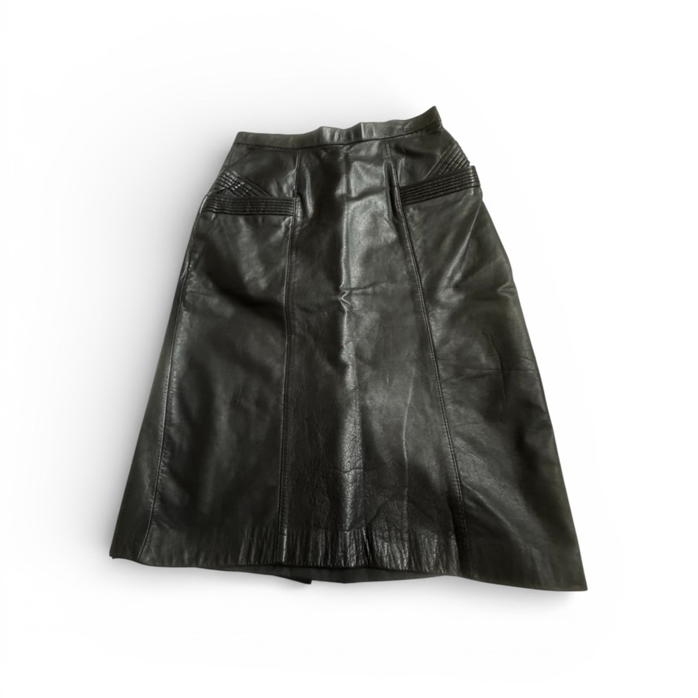 Jenovia Black Leather A-Line Skirt